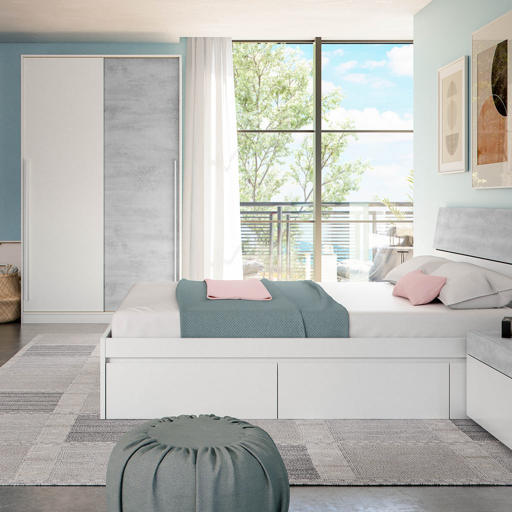 TOP 2 Door Large Modern Sliding Bedroom Wardrobe - White & Grey Finish