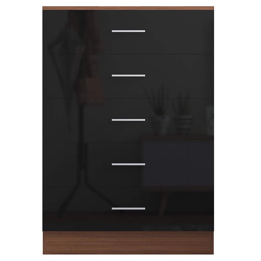 REFLECT High Gloss Bedroom Furniture Wardrobe Chest Bedside Desk - Black/Walnut