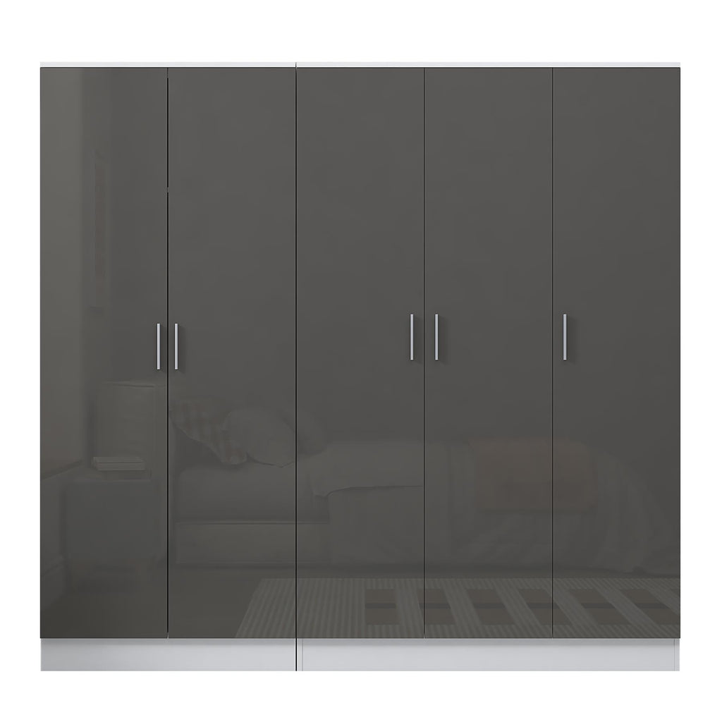 REFLECT - 3 Door PLAIN + 2 Door PLAIN Wardrobe - Gloss Grey / Matt White