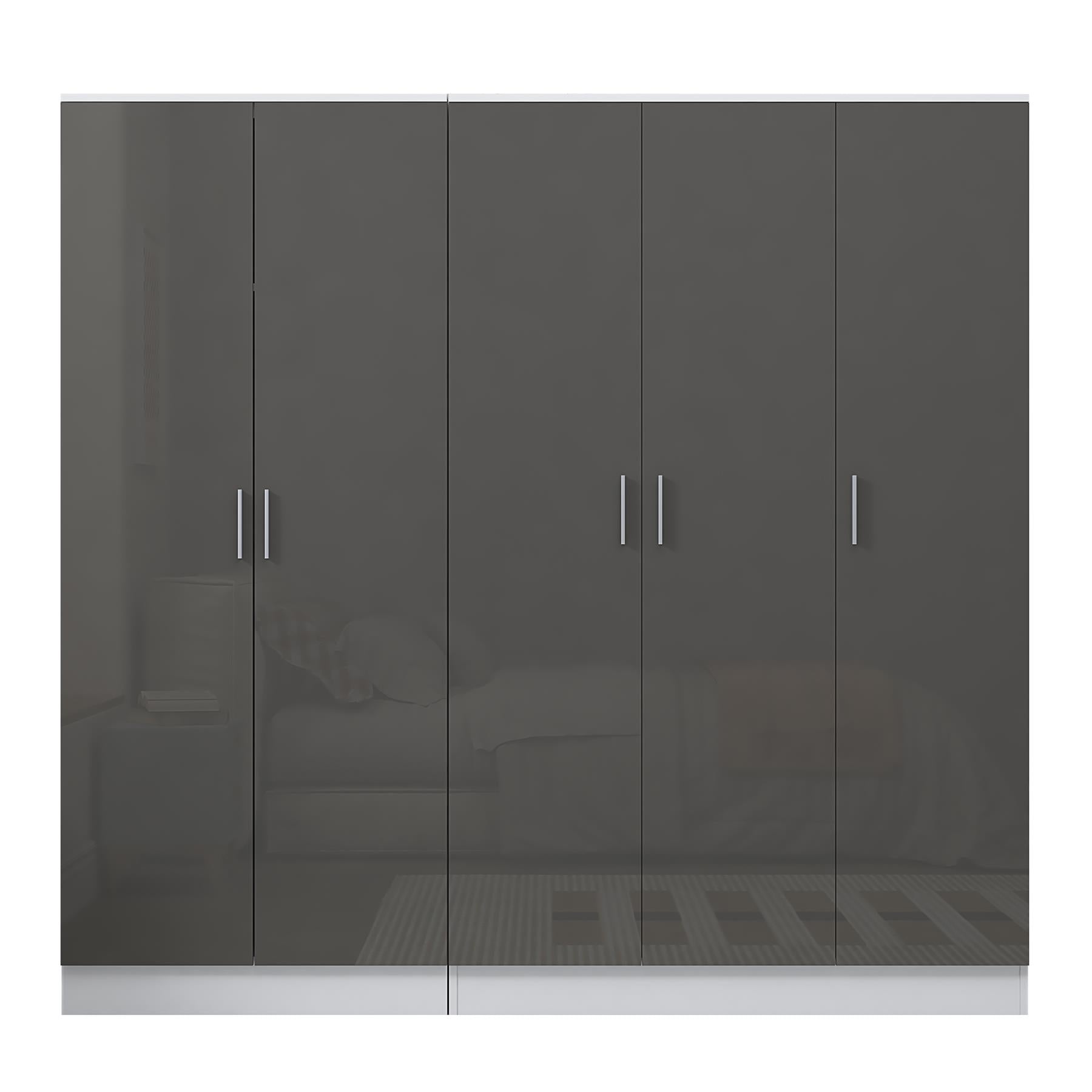 REFLECT - 3 Door PLAIN + 2 Door PLAIN Wardrobe - Gloss Grey / Matt White