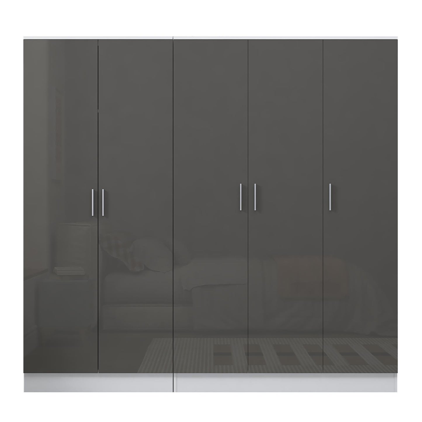 Reflect 2pc Wardrobe Bundle - 3 Door Plain + 2 Door Plain - Grey Gloss & Matt White
