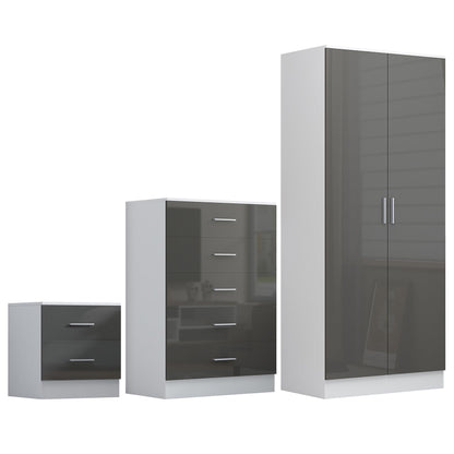 REFLECT Gloss 3pc Bedroom Set - 2 Door Wardrobe + 5 Draw Chest + Bedside