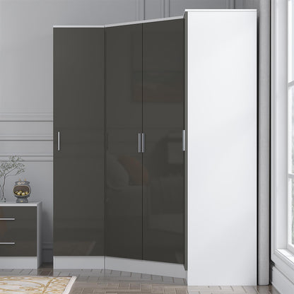 Reflect 3pc Wardrobe Bundle - 2 Door Corner + 2x 1 Door Plain - Grey Gloss & Matt White