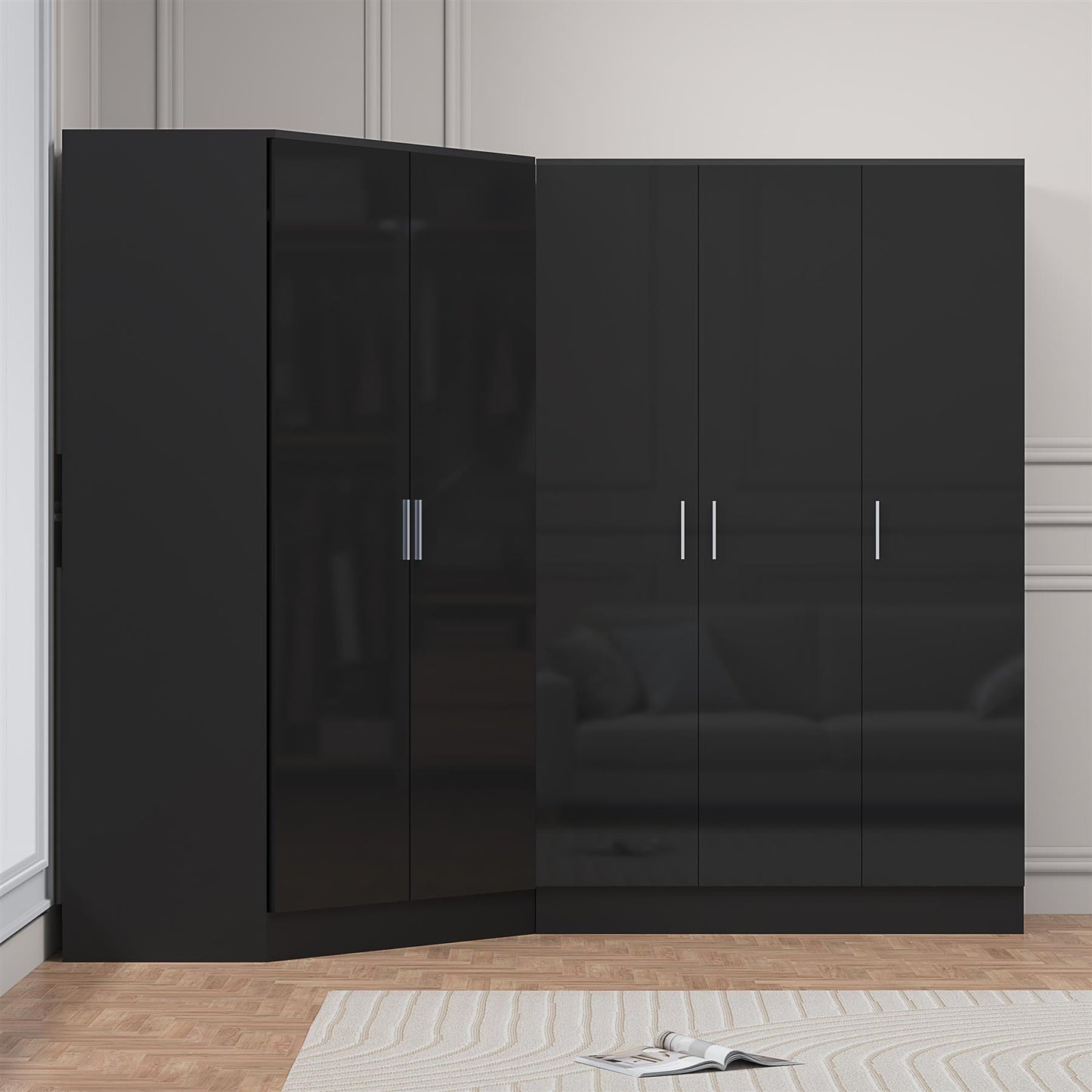 REFLECT Gloss 5 Door Corner Wardrobe Bundle Inc Corner + 3 Door Wardrobe Set