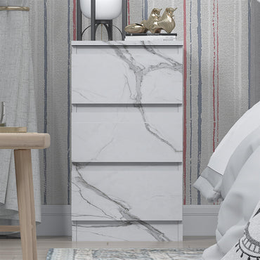 ZITA White Marble Effect 3 Drawer Bedside Table - Modern Nightstand, Stylish Bedroom Furniture