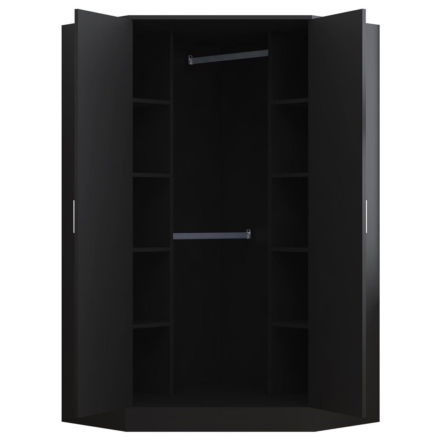 Reflect 2pc Wardrobe Bundle - 2 Door Corner + 3 Door Plain - Black Gloss & Black Oak