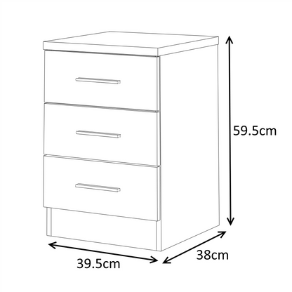 Reflect 3 Drawer Bedside - White Gloss & Matt White - Modern Nightstand for Bedroom Storage