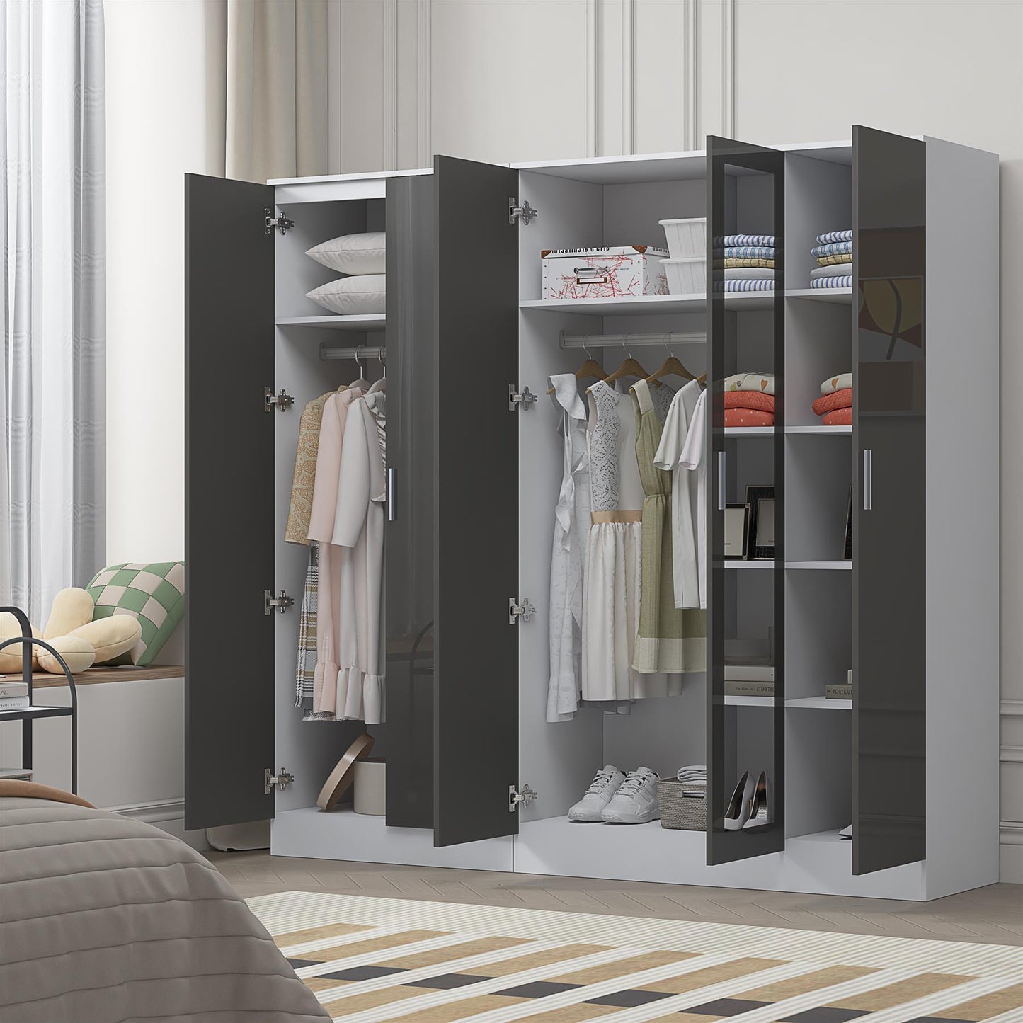 Reflect 2pc Wardrobe Bundle - 3 Door Mirror + 2 Door Plain - Grey Gloss & Matt White