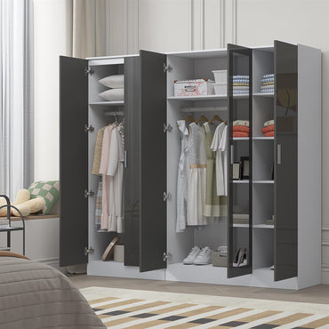 Reflect 2pc Wardrobe Bundle - 3 Door Mirror + 2 Door Plain - Grey Gloss & Matt White