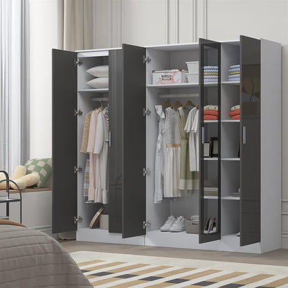 Reflect 2pc Wardrobe Bundle - 3 Door Mirror + 2 Door Plain - Grey Gloss & Matt White