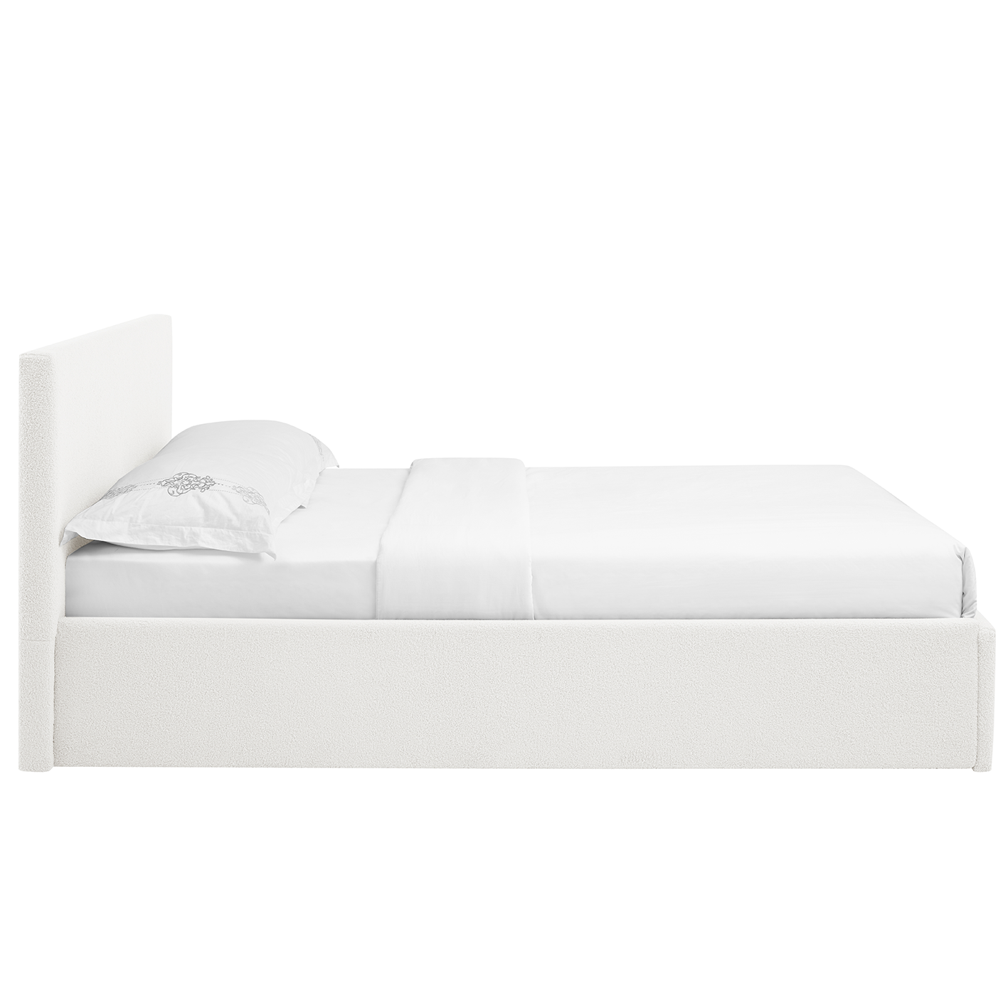 TEDDY Boucle Gas Lift Ottoman Storage Bed in White with 4 Size + Mattress Option
