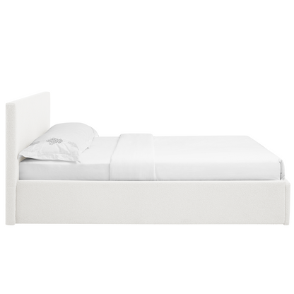 TEDDY Boucle Gas Lift Ottoman Storage Bed in White with 4 Size + Mattress Option