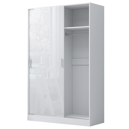 Reflect 2 Door Sliding Wardrobe - White Gloss & Matt White - Hanging Rails & Shelves - Modern Design