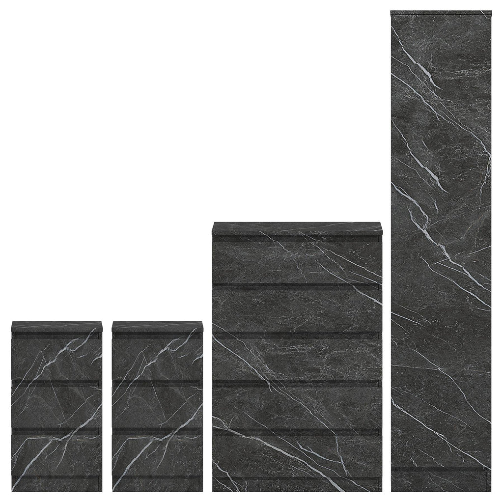 ZITA 4pc Set - 1 Door Wardrobe + Tall Chest + 2 Bedsides in White OR Grey Marble