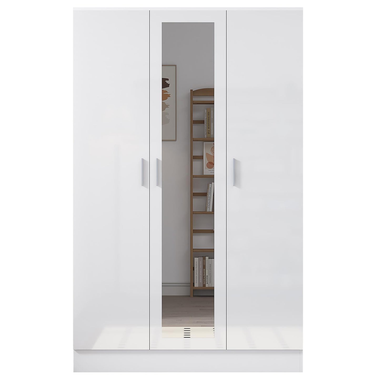 Reflect 3 Door Mirror Wardrobe-White Gloss & Matt White-Hanging Rail & 4 Shelves - Modern Design