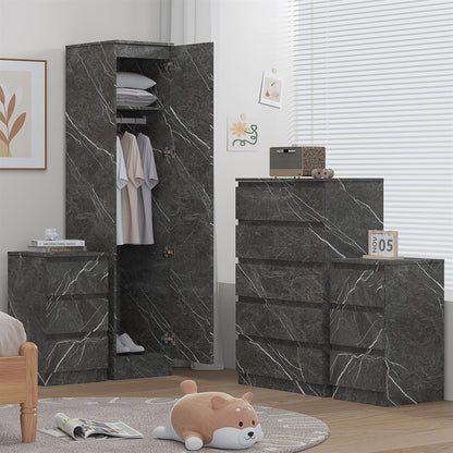 ZITA 4pc Set - 1 Door Wardrobe + Tall Chest + 2 Bedsides in White OR Grey Marble