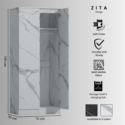 ZITA White Marble Effect 4 Piece Bedroom Set - Wardrobe, 6 Drawer Chest & 2 Bedside Tables, Stylish Bedroom Furniture
