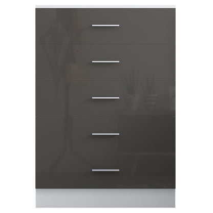 Reflect 5 Drawer Chest - Grey Gloss & Matt White - Modern Vertical Bedroom Storage Unit