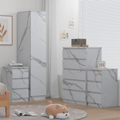 ZITA 4pc Set - 1 Door Wardrobe + Tall Chest + 2 Bedsides in White OR Grey Marble