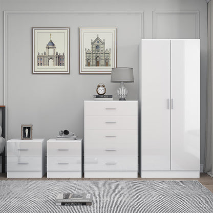 REFLECT Gloss 4pc Bedroom Set - 2 Door Wardrobe + 5 Draw Chest + 2 Bedsides
