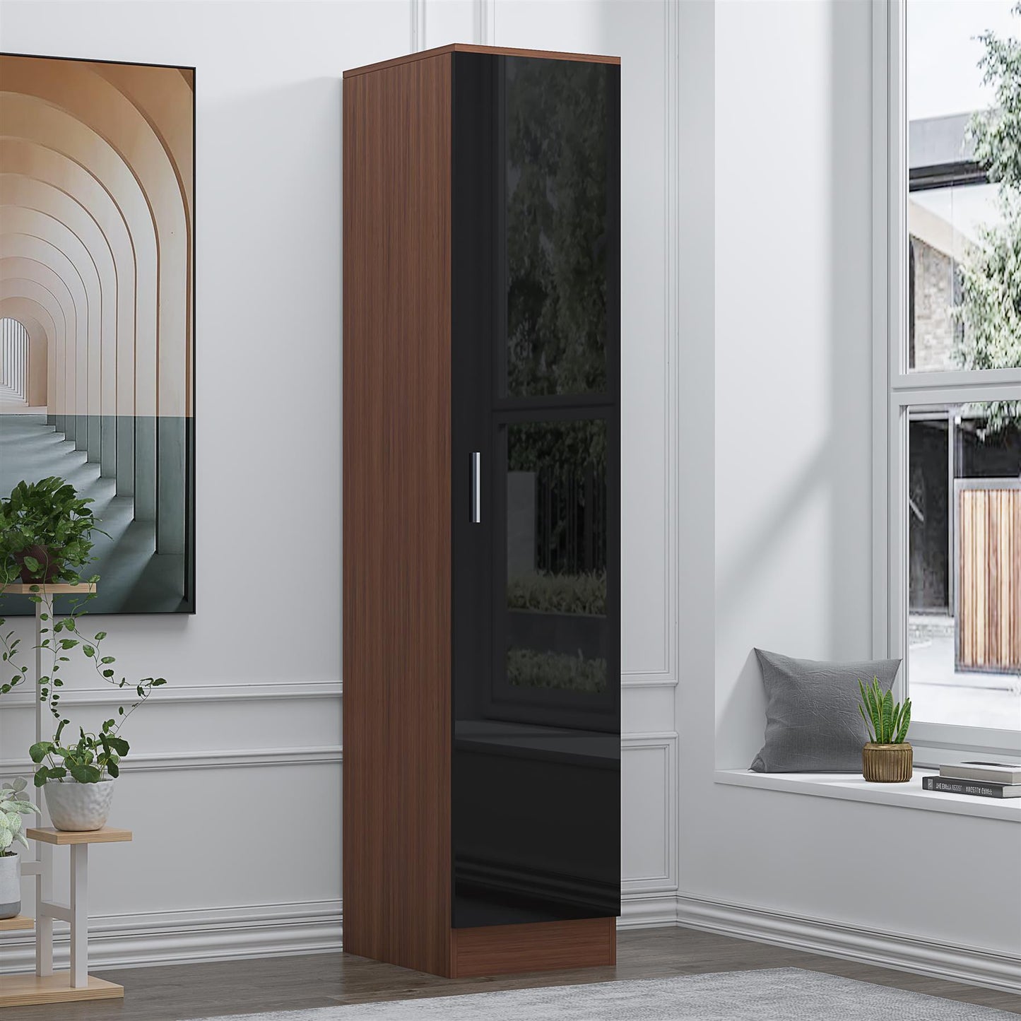 REFLECT High Gloss Bedroom Furniture Wardrobe Chest Bedside Desk - Black/Walnut