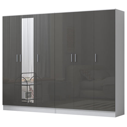 Reflect 2pc Wardrobe Bundle - 3 Door Mirror + 3 Door Plain - Grey Gloss & Matt White