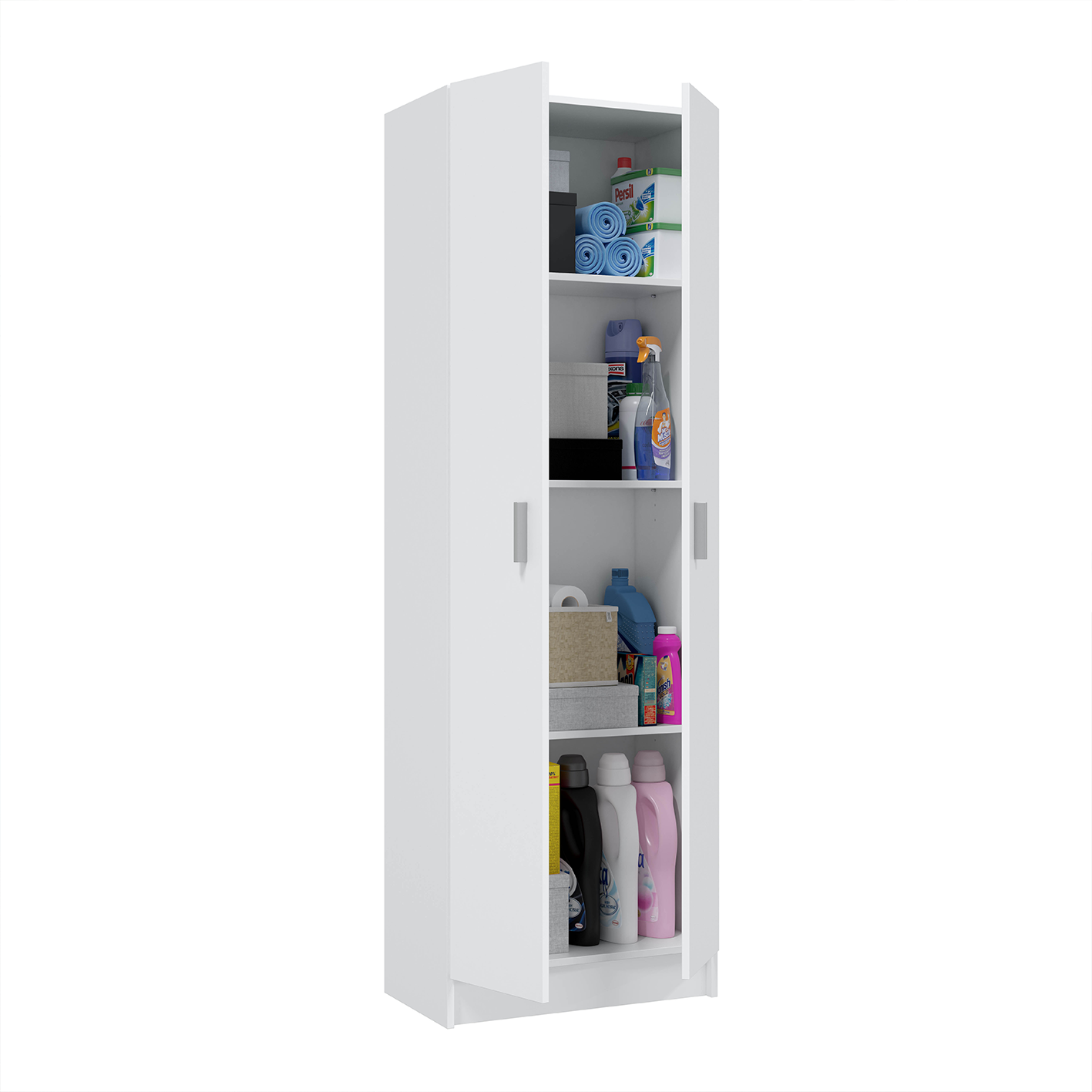 Vita White 2 Door 4 Shelf Kitchen Utility Room Cabinet - Modular Cleaning Storage