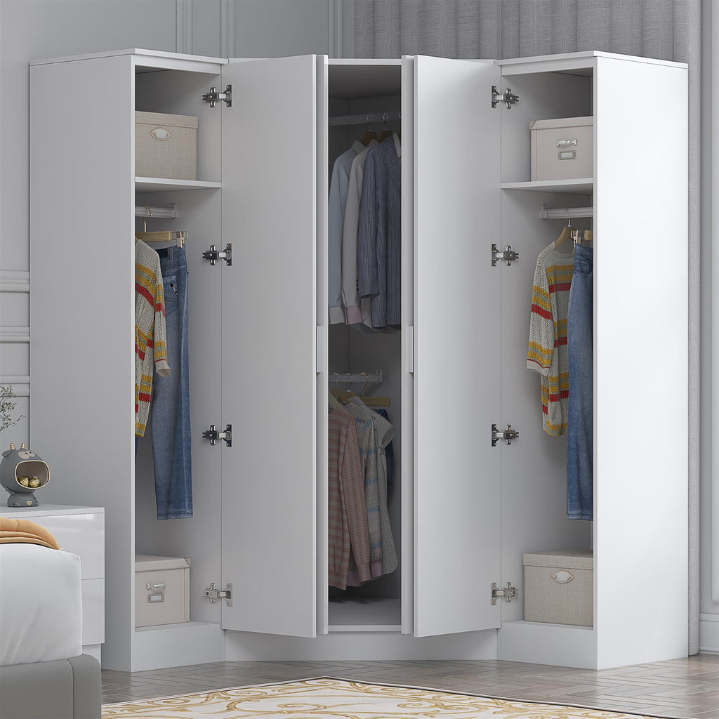 Reflect 3pc Wardrobe Bundle - 2 Door Corner + 2x 1 Door Plain - White Gloss & Matt White - H: 180cm x W: 179cm x D: 103cm