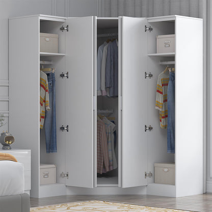 Reflect 3pc Wardrobe Bundle - 2 Door Corner + 2x 1 Door Plain - White Gloss & Matt White