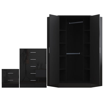 REFLECT Gloss 3pc Set - 2 Door Corner Wardrobe + 5 Draw Chest + Bedside