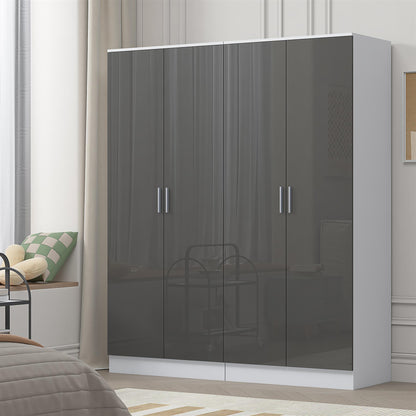 Reflect 2x 2 Door Plain Wardrobe Bundle - Grey Gloss & Matt White - Hanging Rails & Shelves - Modern Sleek Design