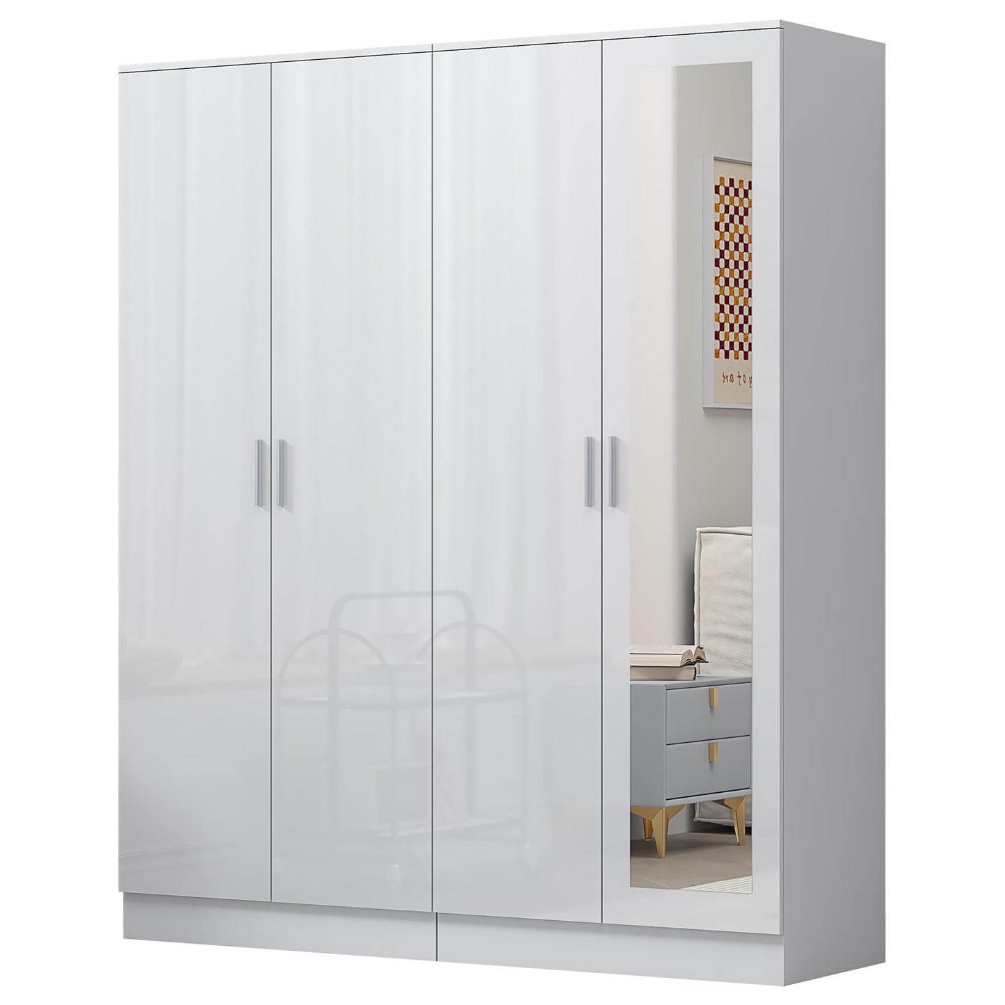 Reflect 2pc Wardrobe Bundle - 2 Door Mirror + 2 Door Plain - White Gloss & Matt White