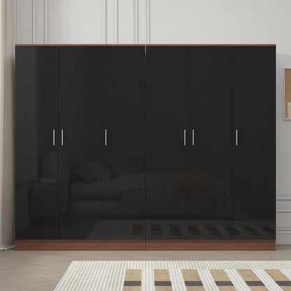 Reflect 2pc Wardrobe Bundle - 3 Door Plain + 3 Door Plain - Black Gloss & Walnut