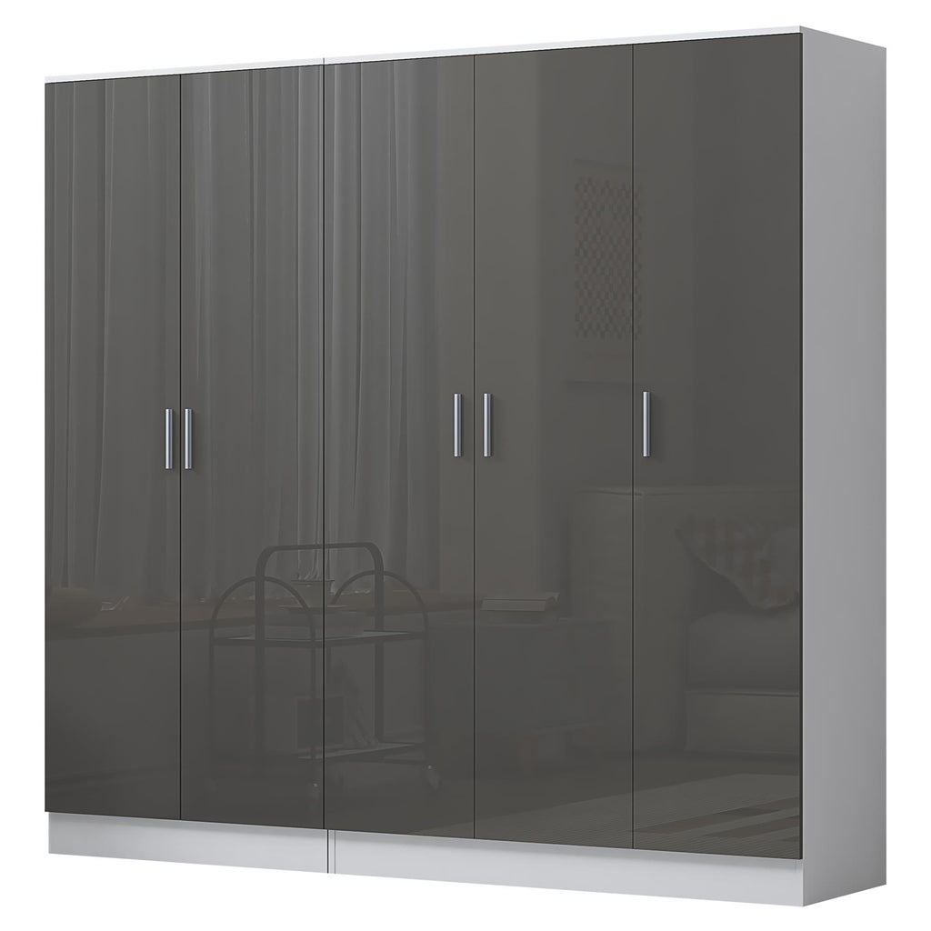 REFLECT - 3 Door PLAIN + 2 Door PLAIN Wardrobe - Gloss Grey / Matt White