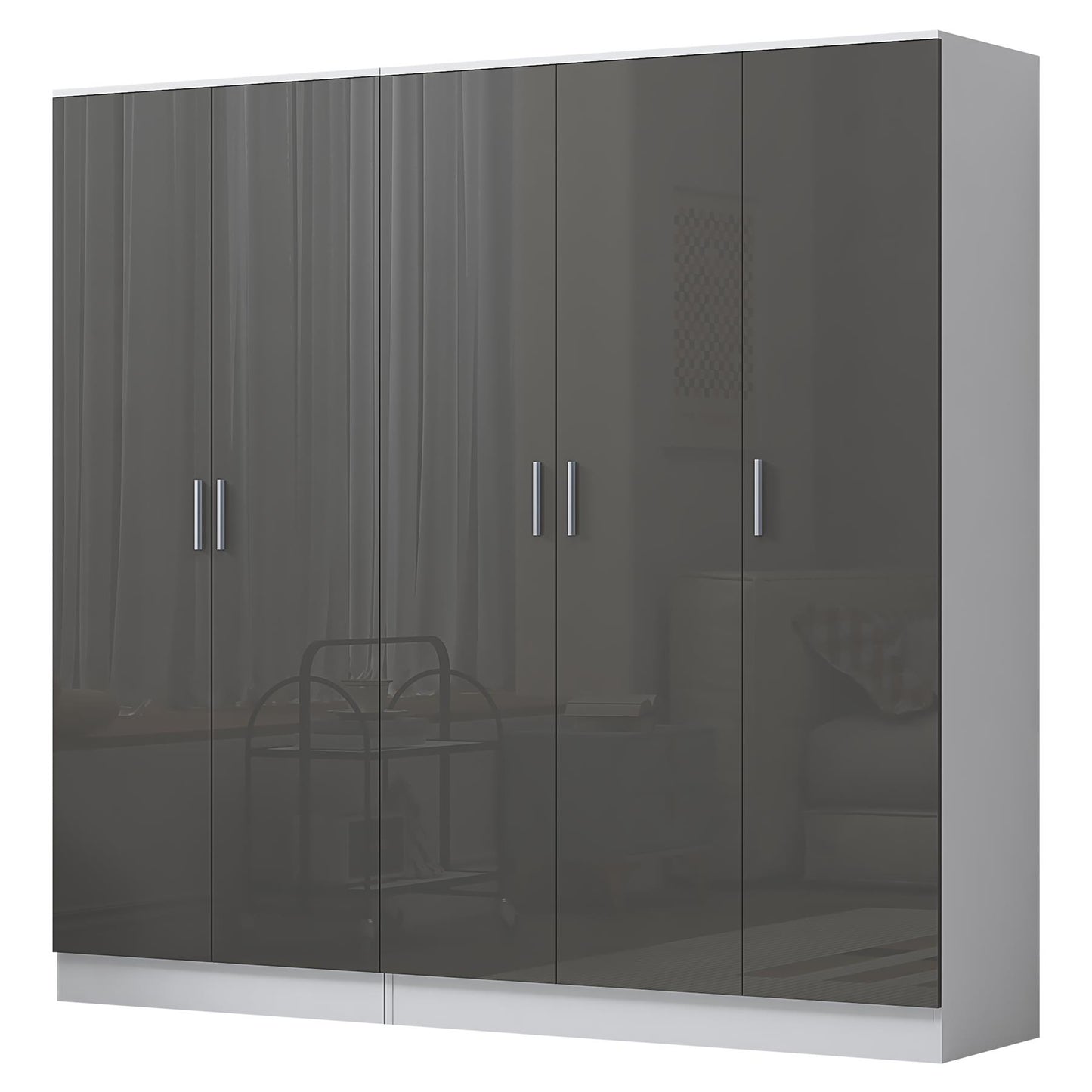 Reflect 2pc Wardrobe Bundle - 3 Door Plain + 2 Door Plain - Grey Gloss & Matt White