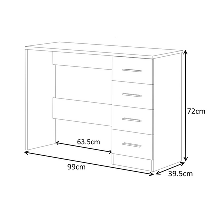 Reflect 4 Drawer Desk - Grey Gloss & Matt White - Modern Bedroom Storage for Vanity, Work or Study