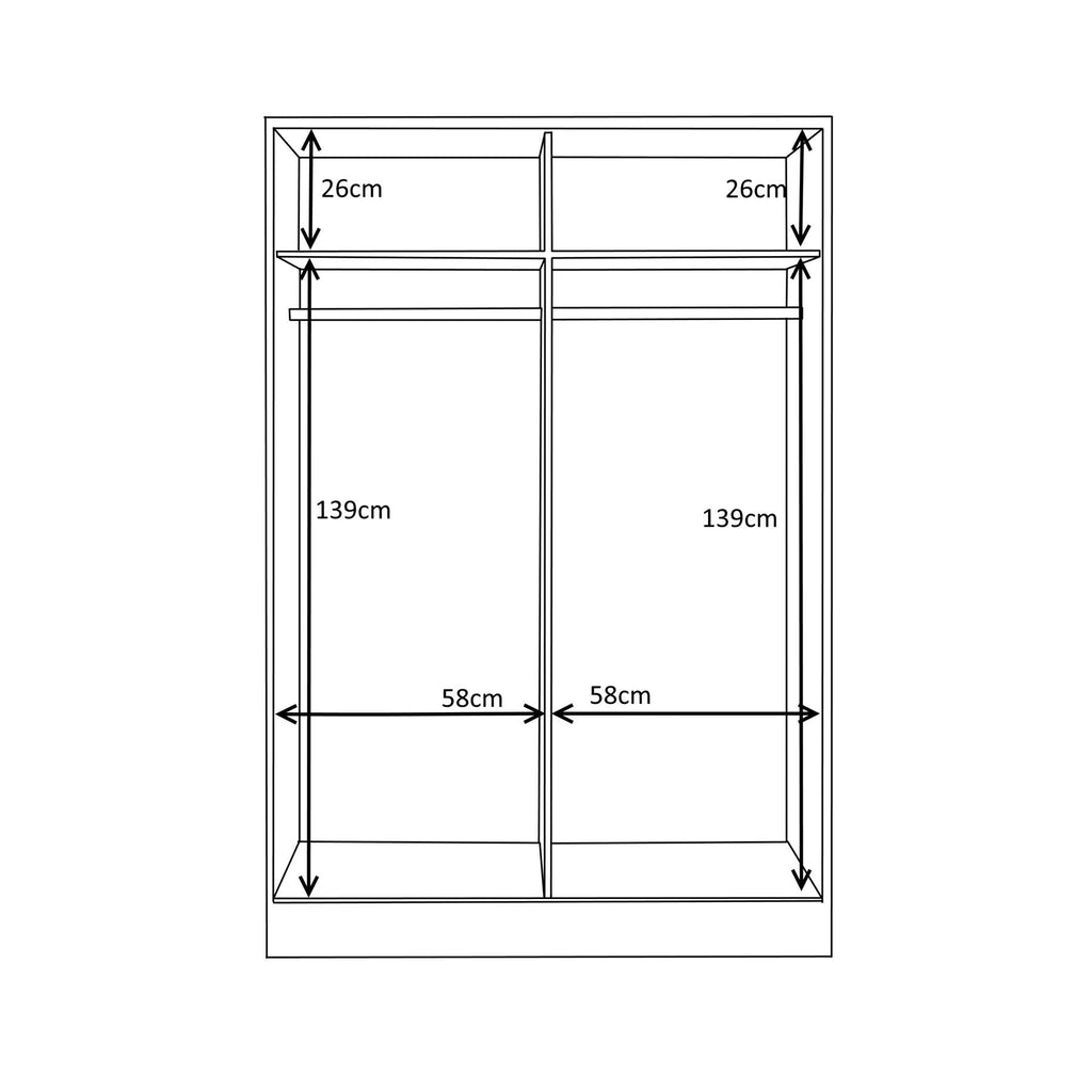Reflect 2 Door Sliding Wardrobe - Black Gloss & Black Oak - Hanging Rails & Shelves - H:180cm x W: 120cm x D: 58cm - Modern Design