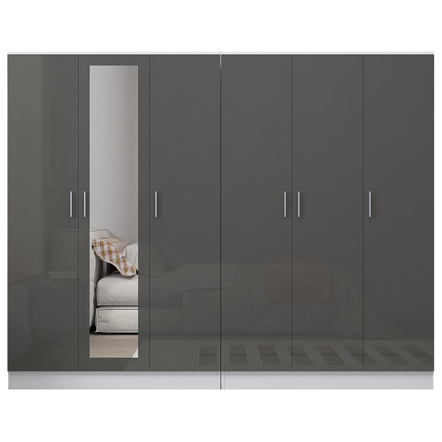 Reflect 2pc Wardrobe Bundle - 3 Door Mirror + 3 Door Plain - Grey Gloss & Matt White