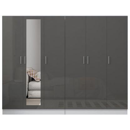 Reflect 2pc Wardrobe Bundle - 3 Door Mirror + 3 Door Plain - Grey Gloss & Matt White