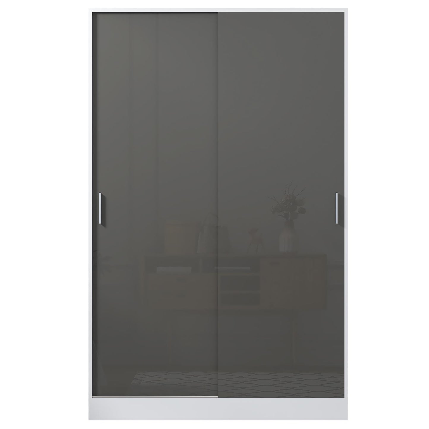 Reflect 2 Door Sliding Wardrobe - Grey Gloss & Matt White - Hanging Rails & Shelves - Modern Design