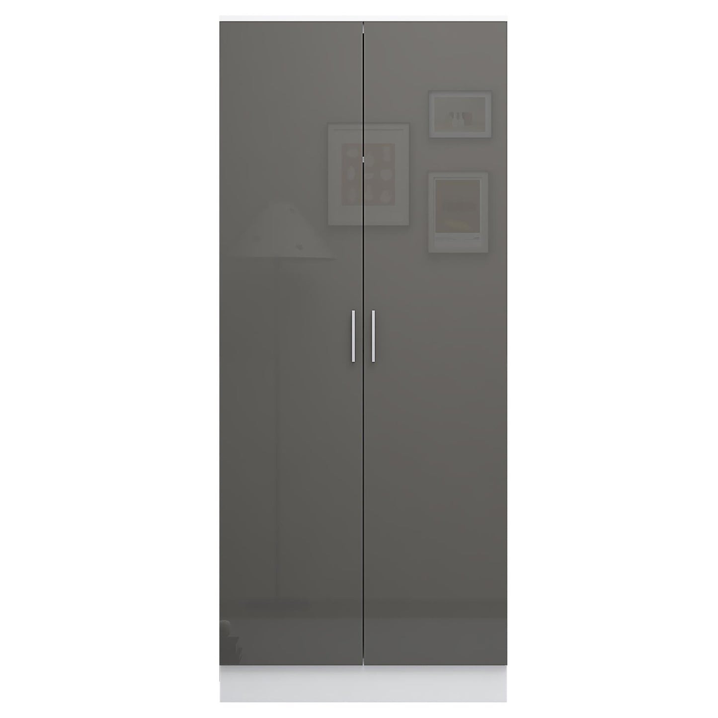 REFLECT High Gloss Bedroom Furniture Wardrobe Chest Bedside Desk in Grey/White