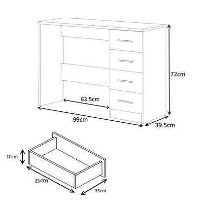 Reflect 1 Door Plain Wardrobe, 5 Drawer Chest, 2 Drawer Bedside & Desk - White Gloss & Matt White - Bedroom Furniture Set