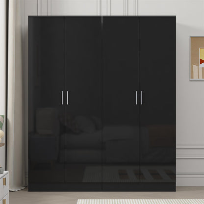 Reflect 2x 2 Door Plain Wardrobe Bundle - Black Gloss & Black Oak - Hanging Rails & Shelves - Modern Sleek Design