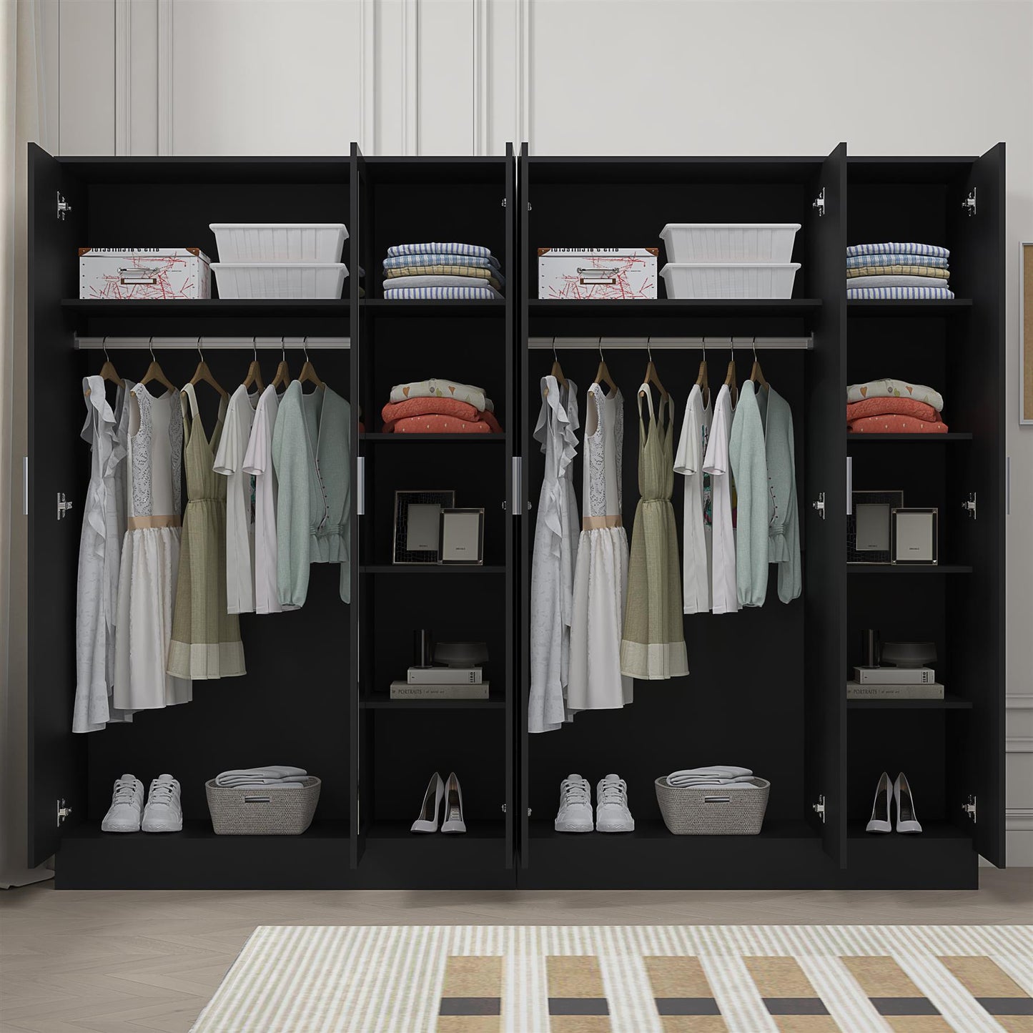Reflect 2pc Wardrobe Bundle - 3 Door Mirror + 3 Door Mirror - Black Gloss & Black Oak