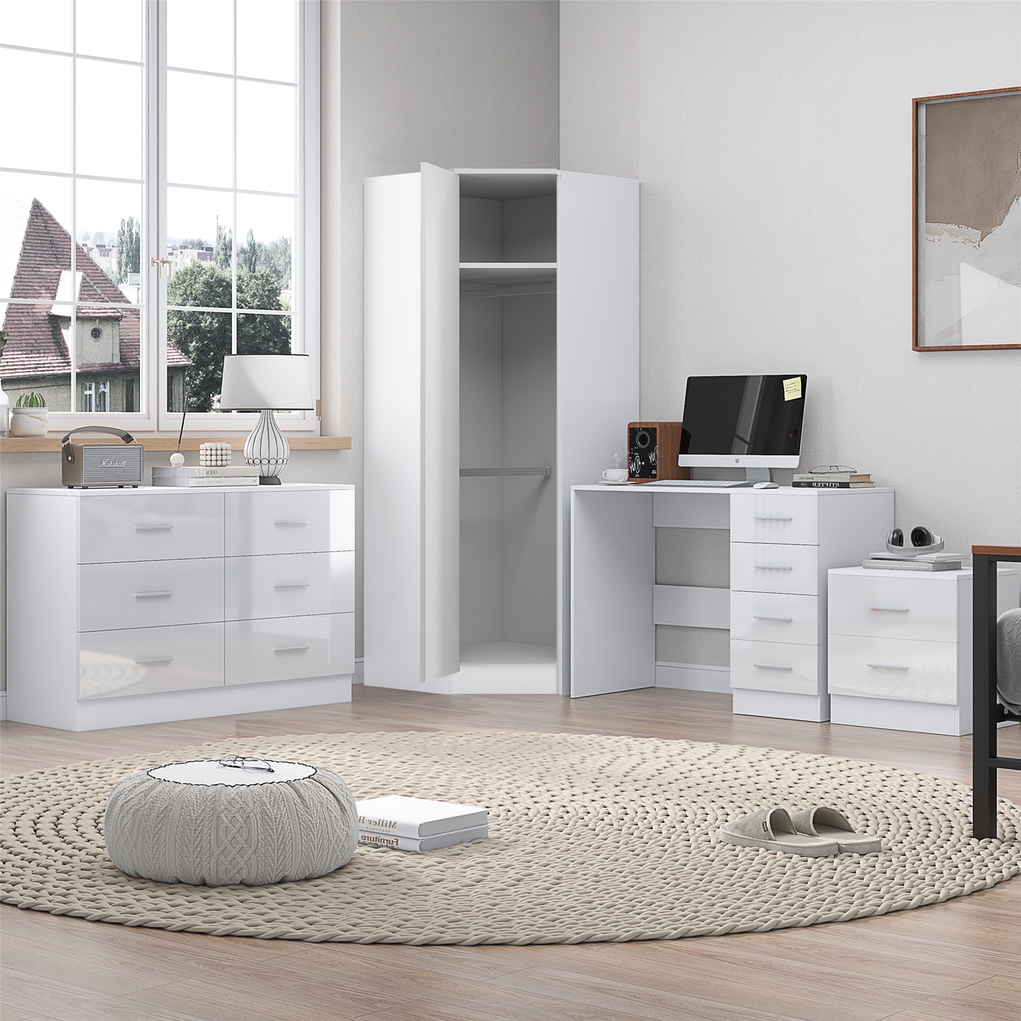 REFLECT 1dr Corner Bedroom Furniture Bundles Chest, Bedsides, Desks - 4 Colours