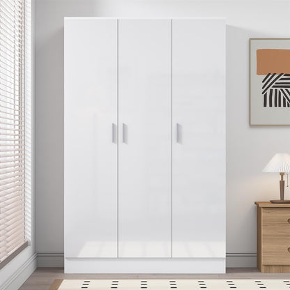 Reflect 3 Door Plain Wardrobe - White Gloss & Matt White - Hanging Rail & 4 Shelves - Modern Design