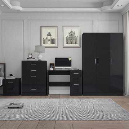 REFLECT Gloss 4pc Bedroom Set - 3 Door Wardrobe + Tall Chest + Bedside + Desk
