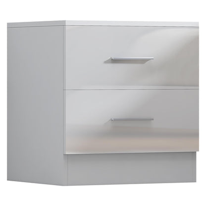 Reflect 2 Door Plain Wardrobe, 5 Drawer Chest, 2x 2 Drawer Bedsides - White Gloss & Matt White - Modern Bedroom Furniture Set