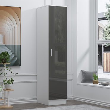 Reflect 1 Door High Gloss Wardrobe - Grey & White, Durable Melamine Finish - Modern Bedroom Storage - Single Door Wardrobe