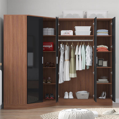 REFLECT Gloss 5 Door Wardrobe Bundle - 2 Door Corner + 3 Door Mirror Bedroom Set